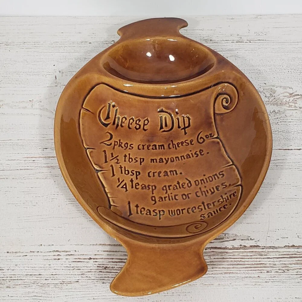 Vintage Calif. USA S-5  MCM Pottery  Golden Brown Cheese Dip Recipe Dish